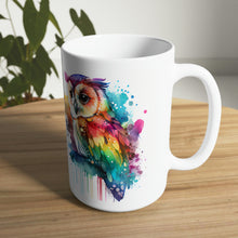 Load image into Gallery viewer, Second In The Series of Rainbow Owl White Ceramic Mug, 11oz and 15oz
