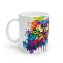 Load image into Gallery viewer, Third In The Series of Rainbow Owl White Ceramic Mug, 11oz and 15oz
