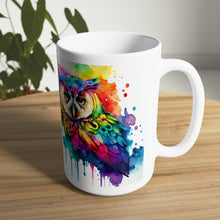 Load image into Gallery viewer, Third In The Series of Rainbow Owl White Ceramic Mug, 11oz and 15oz
