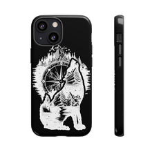 Load image into Gallery viewer, Black and White Wolf and Compass Tough Mobile Phone Cases
