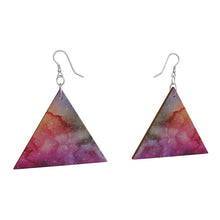 Load image into Gallery viewer, Wooden Geometric Shape Earrings Pink Galaxy
