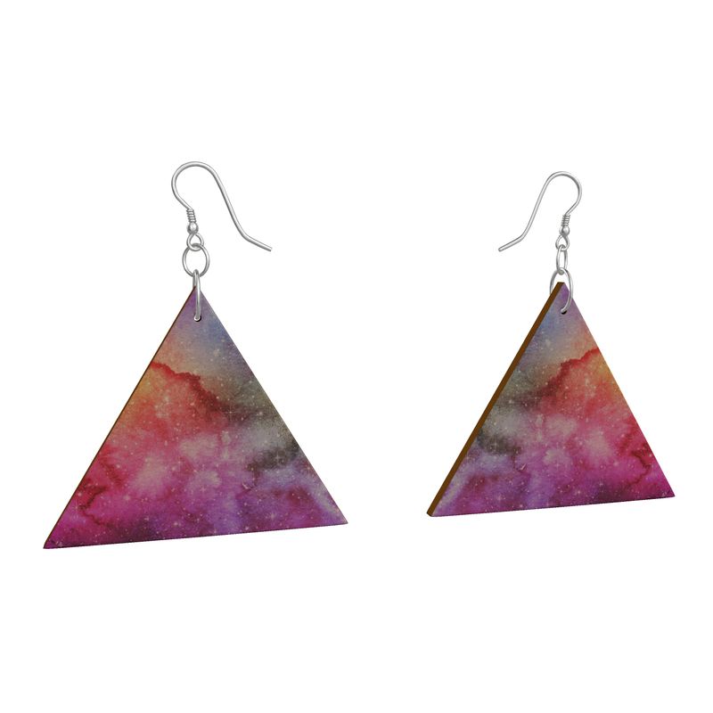 Wooden Geometric Shape Earrings Pink Galaxy