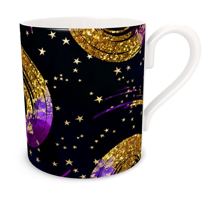 Bone China Black Spiral with looks of Gold Glitter Mug