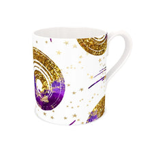 Load image into Gallery viewer, White with Purple Spiral with looks of Gold Glitter Bone China Mug
