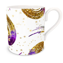 Load image into Gallery viewer, White with Purple Spiral with looks of Gold Glitter Bone China Mug
