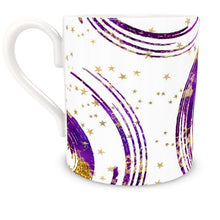 Load image into Gallery viewer, White with Purple Spiral with looks of Gold Glitter Bone China Mug
