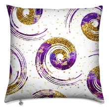 Load image into Gallery viewer, White with purple Spiral with a look of Gold Glitter Cushion
