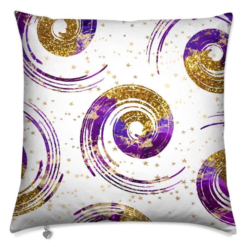 White with purple Spiral with a look of Gold Glitter Cushion