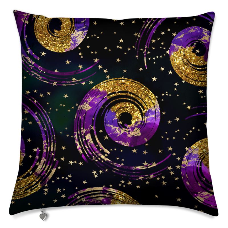 Black, Purple, Gold Spiral with what looks like Gold Glitter Cushion