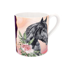 Load image into Gallery viewer, A Pair of Stunning Black Horses with Pink Rose Bone China Mug
