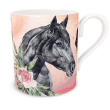 Load image into Gallery viewer, A Pair of Stunning Black Horses with Pink Rose Bone China Mug
