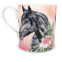 Load image into Gallery viewer, A Pair of Stunning Black Horses with Pink Rose Bone China Mug
