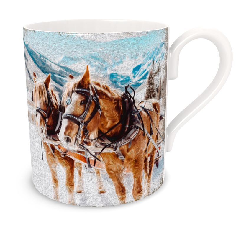 Horses in Winter Snow Bone China Mug