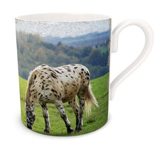 Load image into Gallery viewer, Two Speckled Horses Grazing in a Field Bone China Mug
