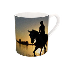 Load image into Gallery viewer, Two Horses and Riders with Sunset as Backdrop Bone China Mug
