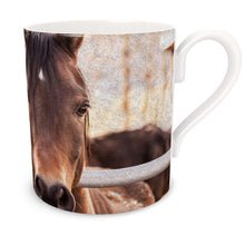 Load image into Gallery viewer, Two Brown Horses Looking Out Over The Rail Bone China Mug
