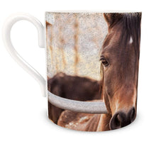 Load image into Gallery viewer, Two Brown Horses Looking Out Over The Rail Bone China Mug
