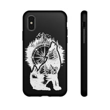 Load image into Gallery viewer, Black and White Wolf and Compass Tough Mobile Phone Cases
