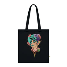 Load image into Gallery viewer, Colourful Lady with Flowers In Her Hair Organic Cotton Tote Bag
