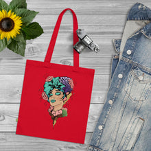 Load image into Gallery viewer, Colourful Lady with Flowers In Her Hair Organic Cotton Tote Bag
