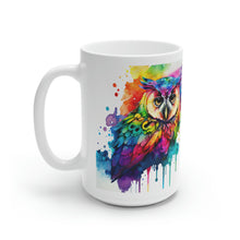 Load image into Gallery viewer, Third In The Series of Rainbow Owl White Ceramic Mug, 11oz and 15oz
