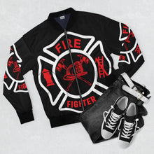 Load image into Gallery viewer, Fire Fighter Emblem Design Bomber Jacket
