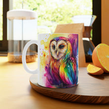 Load image into Gallery viewer, Fourth In The Series of Rainbow Owl White Ceramic Mug, 11oz and 15oz
