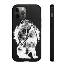 Load image into Gallery viewer, Black and White Wolf and Compass Tough Mobile Phone Cases
