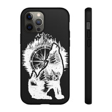 Load image into Gallery viewer, Black and White Wolf and Compass Tough Mobile Phone Cases
