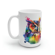 Load image into Gallery viewer, First In The Series of Rainbow Owl White Ceramic Mugs, 11oz and 15oz
