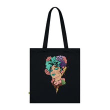 Load image into Gallery viewer, Colourful Lady with Flowers In Her Hair Organic Cotton Tote Bag
