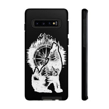 Load image into Gallery viewer, Black and White Wolf and Compass Tough Mobile Phone Cases
