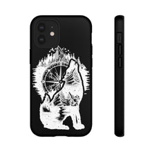 Load image into Gallery viewer, Black and White Wolf and Compass Tough Mobile Phone Cases
