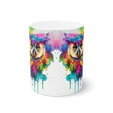 Load image into Gallery viewer, Third In The Series of Rainbow Owl White Ceramic Mug, 11oz and 15oz
