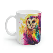 Load image into Gallery viewer, Fourth In The Series of Rainbow Owl White Ceramic Mug, 11oz and 15oz
