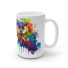 Load image into Gallery viewer, Third In The Series of Rainbow Owl White Ceramic Mug, 11oz and 15oz
