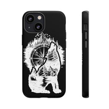 Load image into Gallery viewer, Black and White Wolf and Compass Tough Mobile Phone Cases
