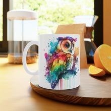 Load image into Gallery viewer, Second In The Series of Rainbow Owl White Ceramic Mug, 11oz and 15oz
