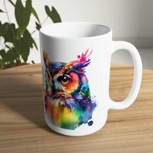 Load image into Gallery viewer, First In The Series of Rainbow Owl White Ceramic Mugs, 11oz and 15oz
