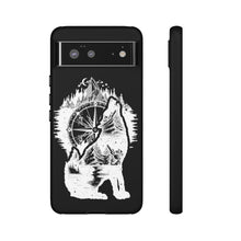 Load image into Gallery viewer, Black and White Wolf and Compass Tough Mobile Phone Cases
