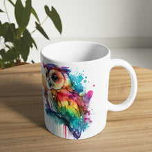 Load image into Gallery viewer, Second In The Series of Rainbow Owl White Ceramic Mug, 11oz and 15oz
