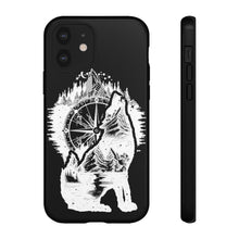 Load image into Gallery viewer, Black and White Wolf and Compass Tough Mobile Phone Cases
