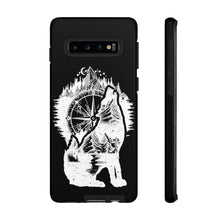 Load image into Gallery viewer, Black and White Wolf and Compass Tough Mobile Phone Cases
