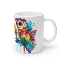 Load image into Gallery viewer, Second In The Series of Rainbow Owl White Ceramic Mug, 11oz and 15oz
