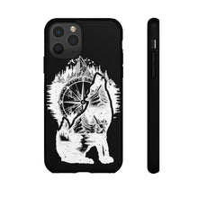 Load image into Gallery viewer, Black and White Wolf and Compass Tough Mobile Phone Cases
