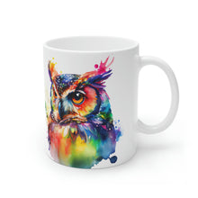 Load image into Gallery viewer, First In The Series of Rainbow Owl White Ceramic Mugs, 11oz and 15oz
