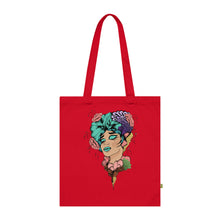 Load image into Gallery viewer, Colourful Lady with Flowers In Her Hair Organic Cotton Tote Bag
