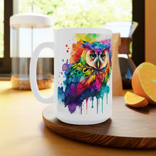 Load image into Gallery viewer, Third In The Series of Rainbow Owl White Ceramic Mug, 11oz and 15oz
