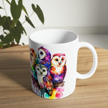 Load image into Gallery viewer, Sixth In The Series of Rainbow Owl White Ceramic Mug, 11oz and 15oz
