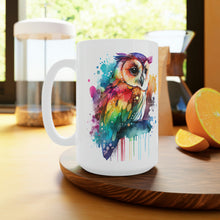 Load image into Gallery viewer, Second In The Series of Rainbow Owl White Ceramic Mug, 11oz and 15oz
